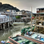 The stilt houses under sunset at Tai O