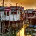 The stilt houses under sunset at Tai O