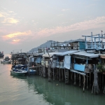 The stilt houses under sunset at Tai O