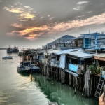 The stilt houses under sunset at Tai O