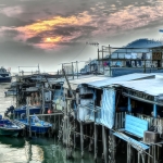 The stilt houses under sunset at Tai O