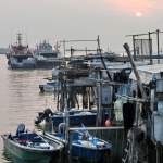 The stilt houses under sunset at Tai O