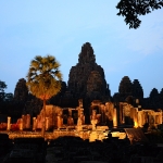 Bayon Temple at night with colorful lighting