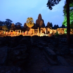 Bayon Temple at night with colorful lighting