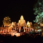 Bayon Temple at night with colorful lighting