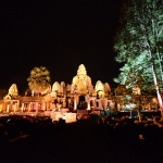 Bayon Temple at night with colorful lighting