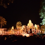 Bayon Temple at night with colorful lighting