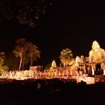 Bayon Temple at night with colorful lighting