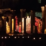 Bayon Temple at night with colorful lighting